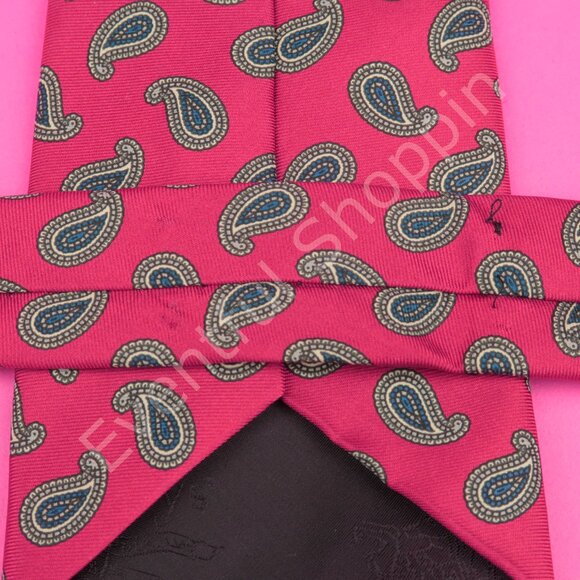 Vintage Burberrys Silk  Tie Mens Red Maroon Teardrop Paisley Made in England - Picture 3 of 5